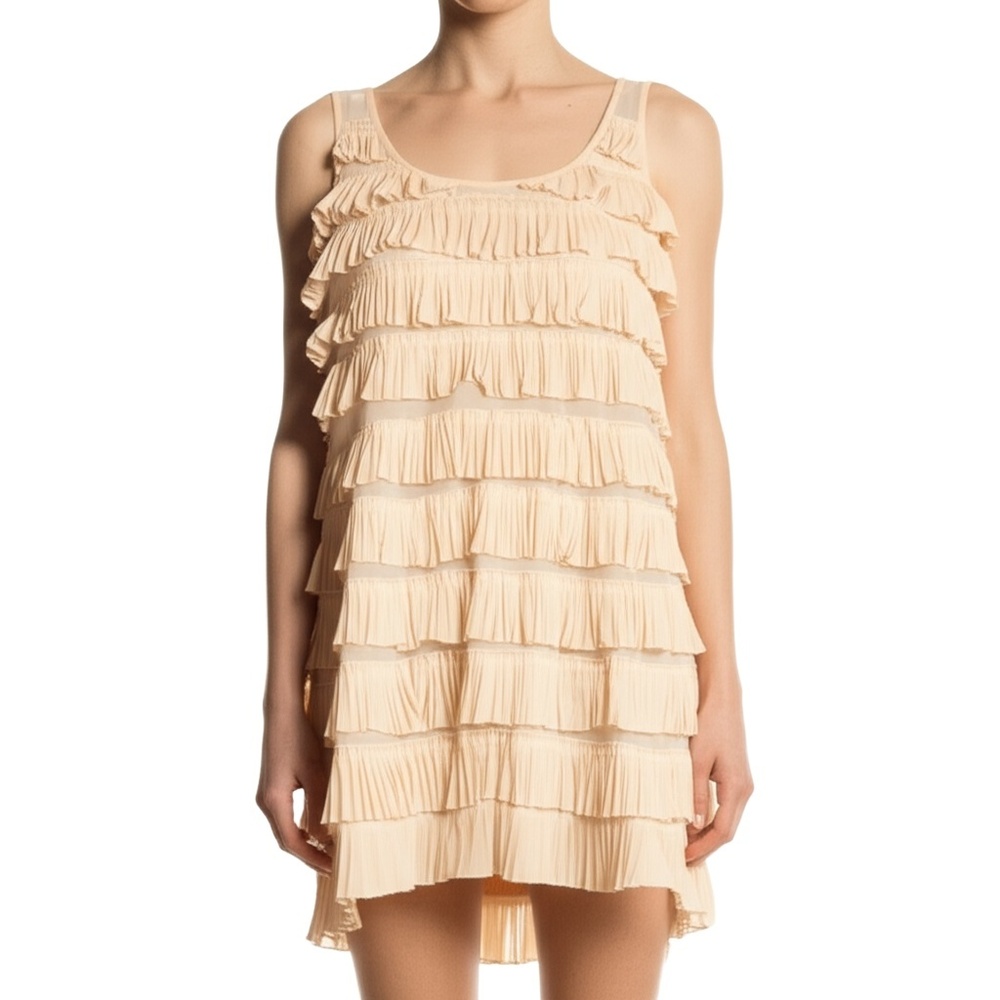 H&M Peachy Pleated Tiered Ruffle Chic Dress Womens Small